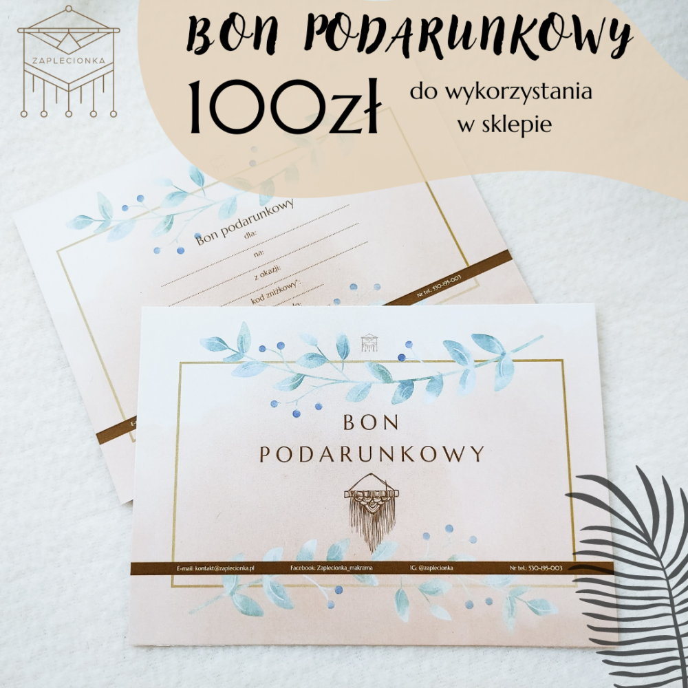 Bon podarunkowy voucher 100zł do wykorzystania w sklepie