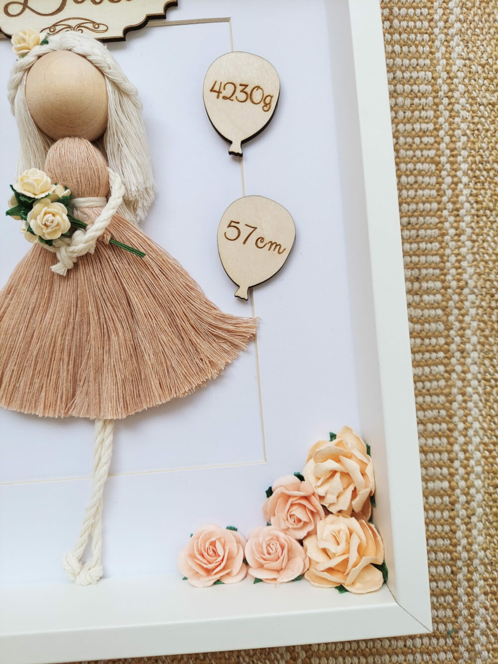 Metryczka dla dziewczynki ramka prezent makrama