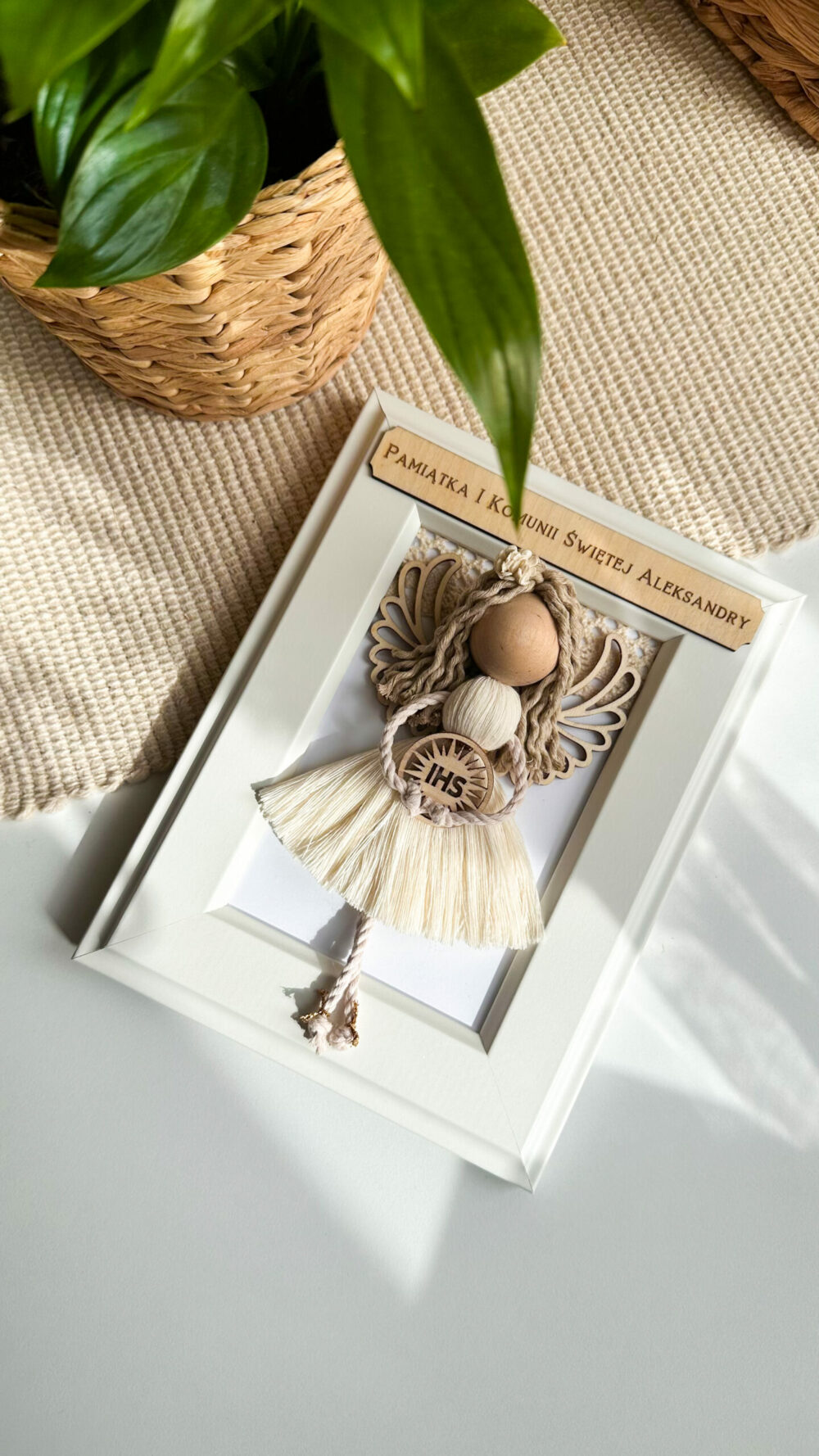 Ramka z Aniołkiem I Komunia Święta / chrzest - dziewczynka