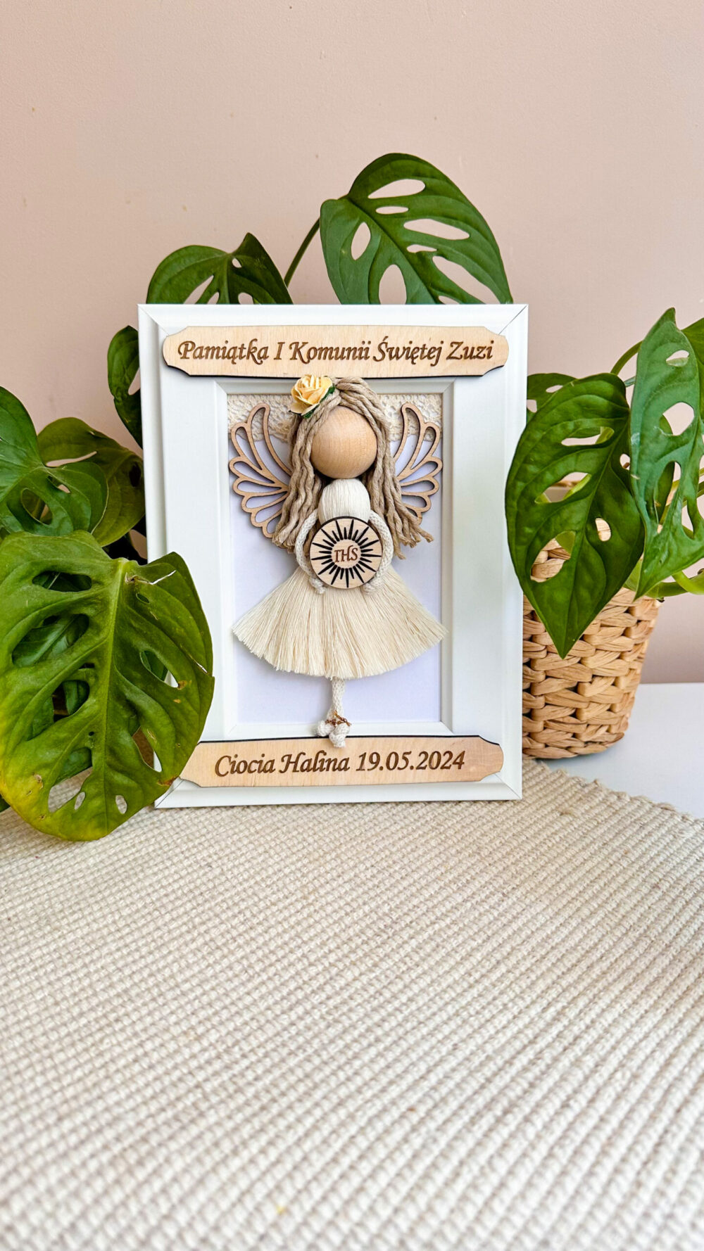 Ramka z Aniołkiem I Komunia Święta / chrzest - dziewczynka