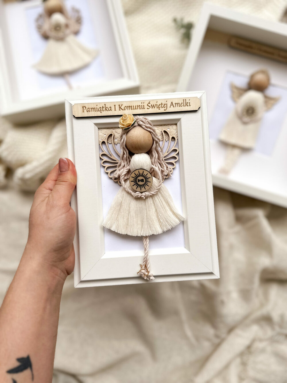 Ramka z Aniołkiem I Komunia Święta / chrzest - dziewczynka