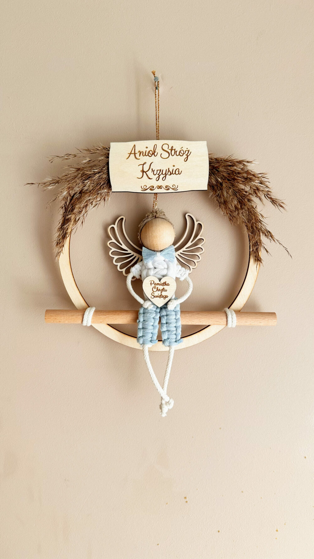 Anioł Stróż na obręczy komunia, chrzest - chłopiec