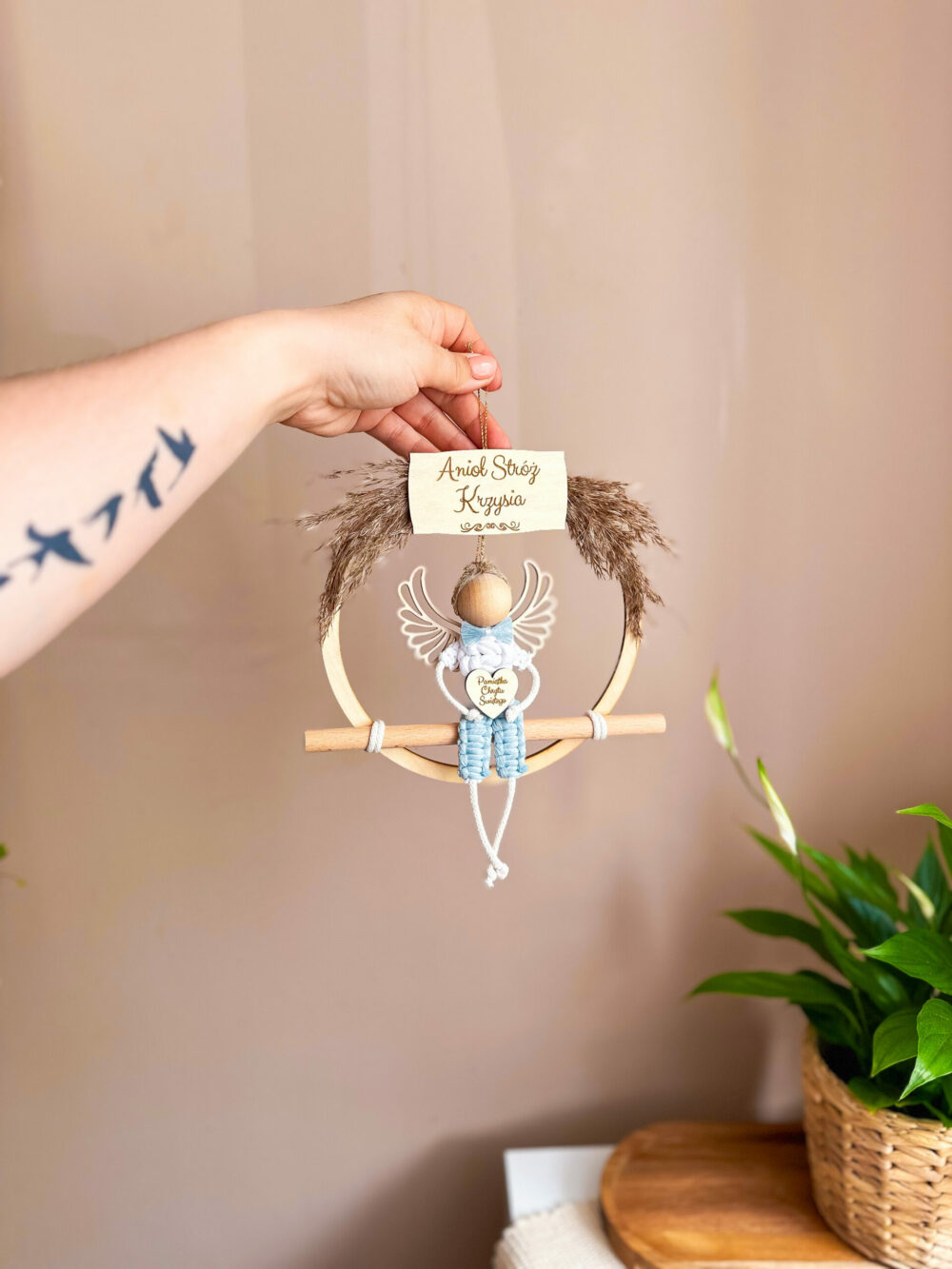 Anioł Stróż na obręczy komunia, chrzest - chłopiec