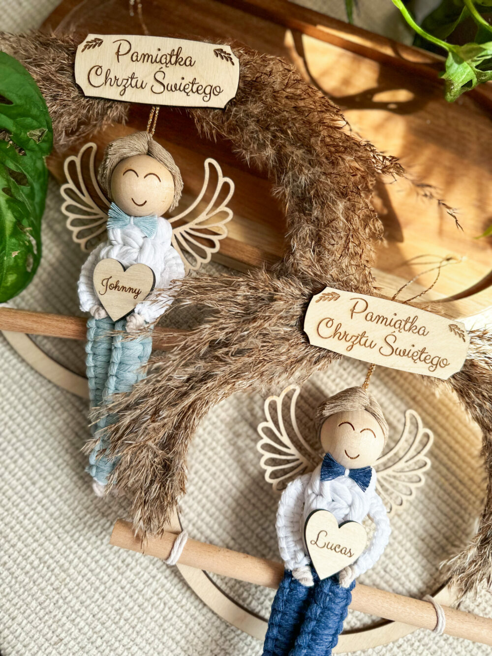 Anioł Stróż na obręczy komunia, chrzest - chłopiec