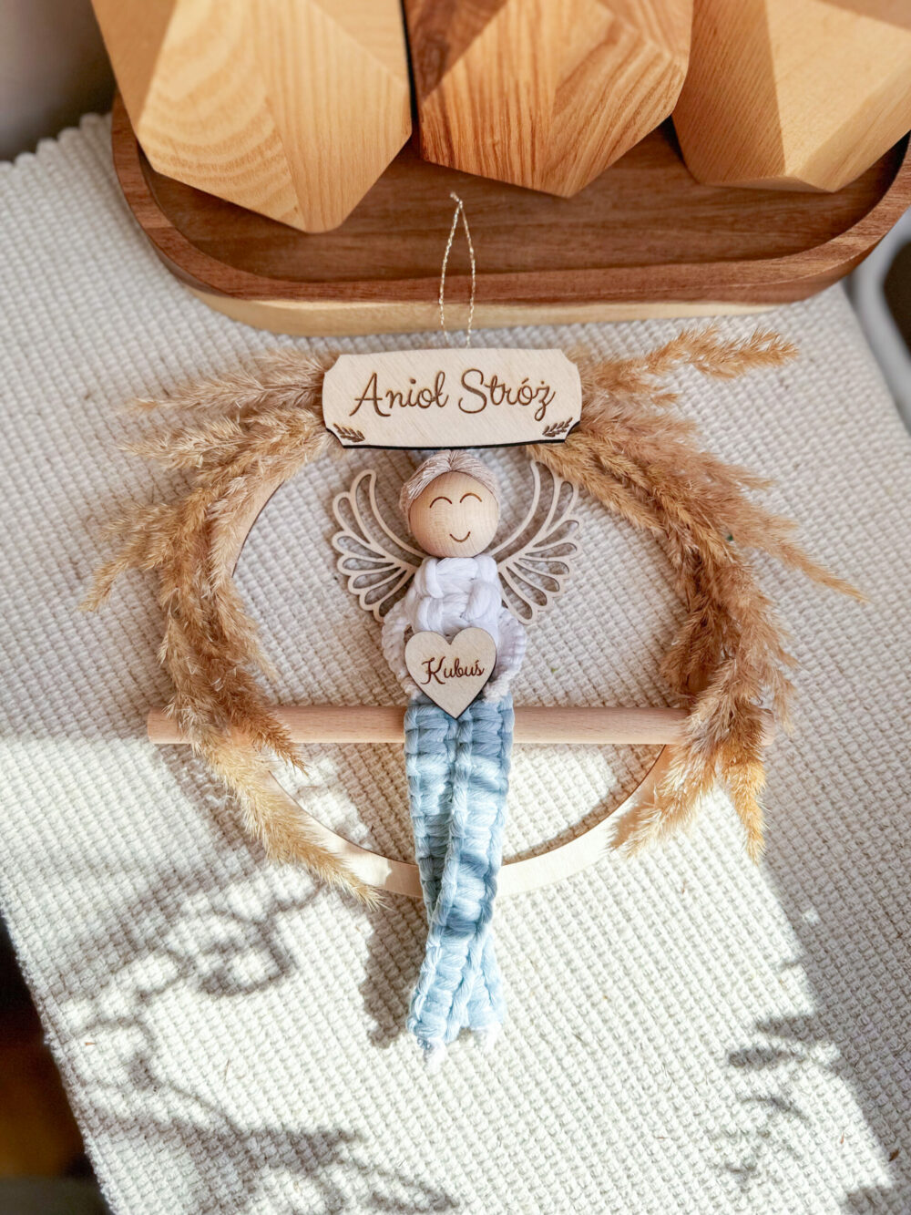 Anioł Stróż na obręczy komunia, chrzest - chłopiec