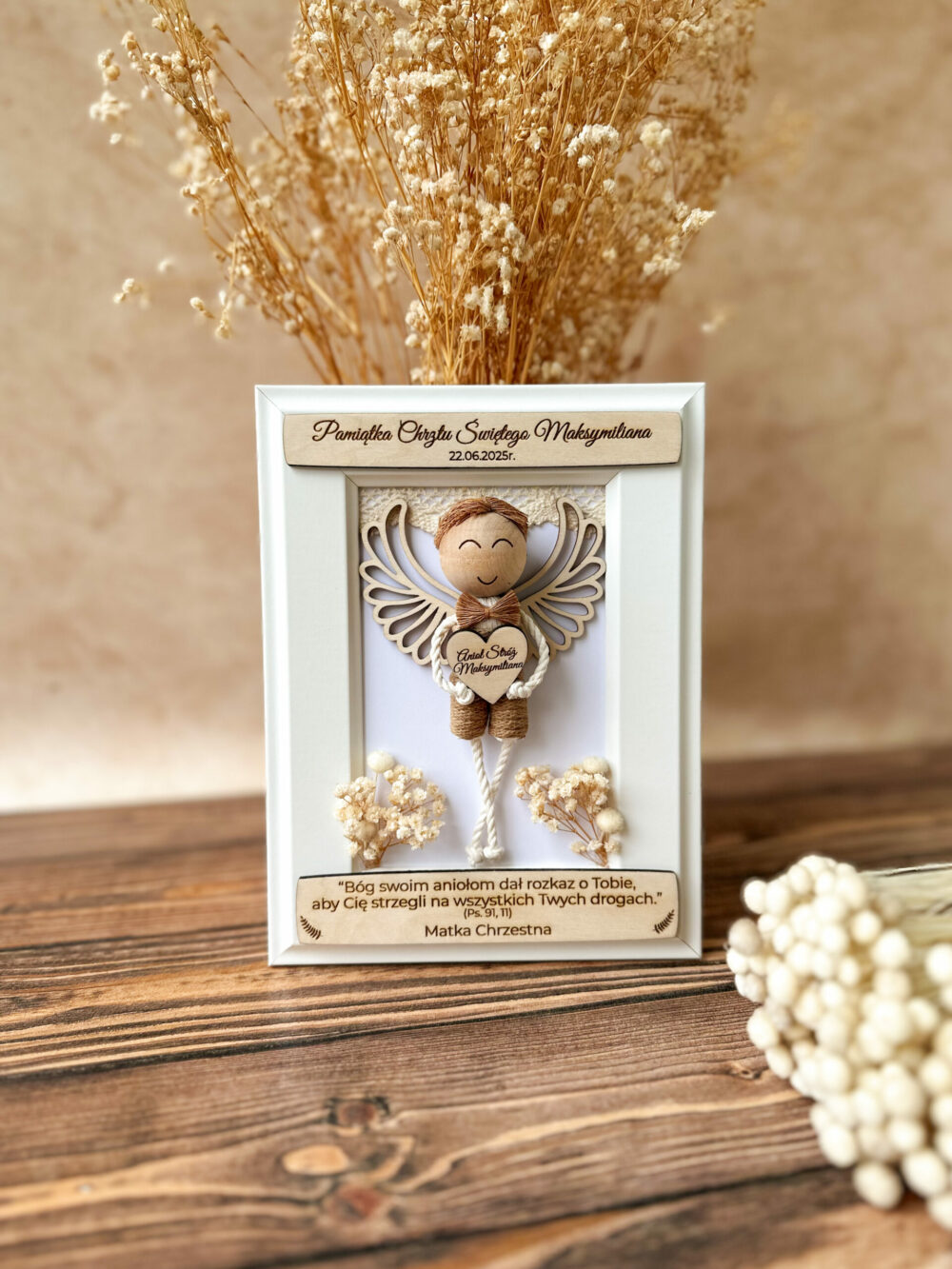 Ramka z Aniołkiem I Komunia Święta / chłopiec boho