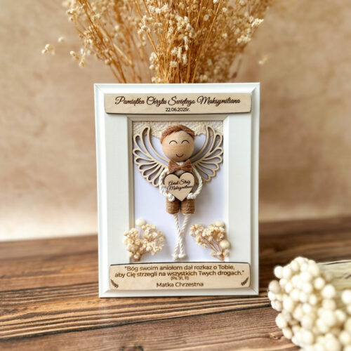 Ramka z Aniołkiem I Komunia Święta / chłopiec boho