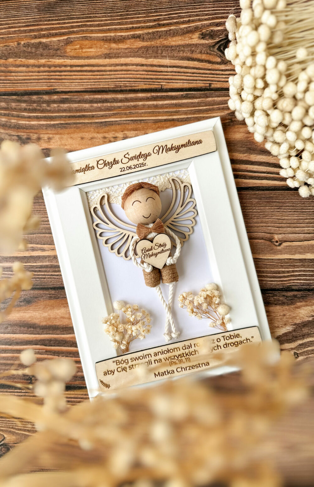 Ramka z Aniołkiem I Komunia Święta / chłopiec boho