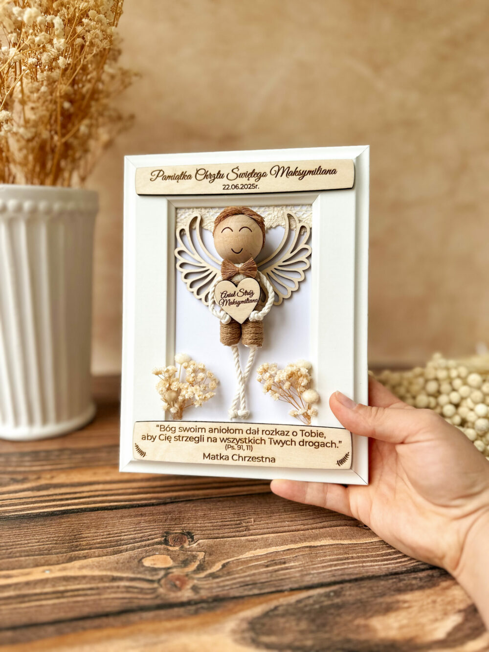 Ramka z Aniołkiem I Komunia Święta / chłopiec boho