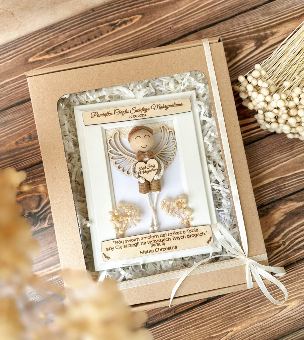Ramka z Aniołkiem I Komunia Święta / chłopiec boho